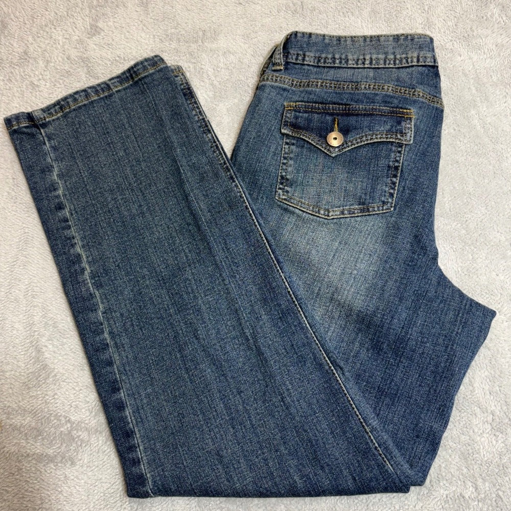 Christopher & Banks Straight Leg Jeans Womens 12 Blue Medium Wash Stretch Pocket